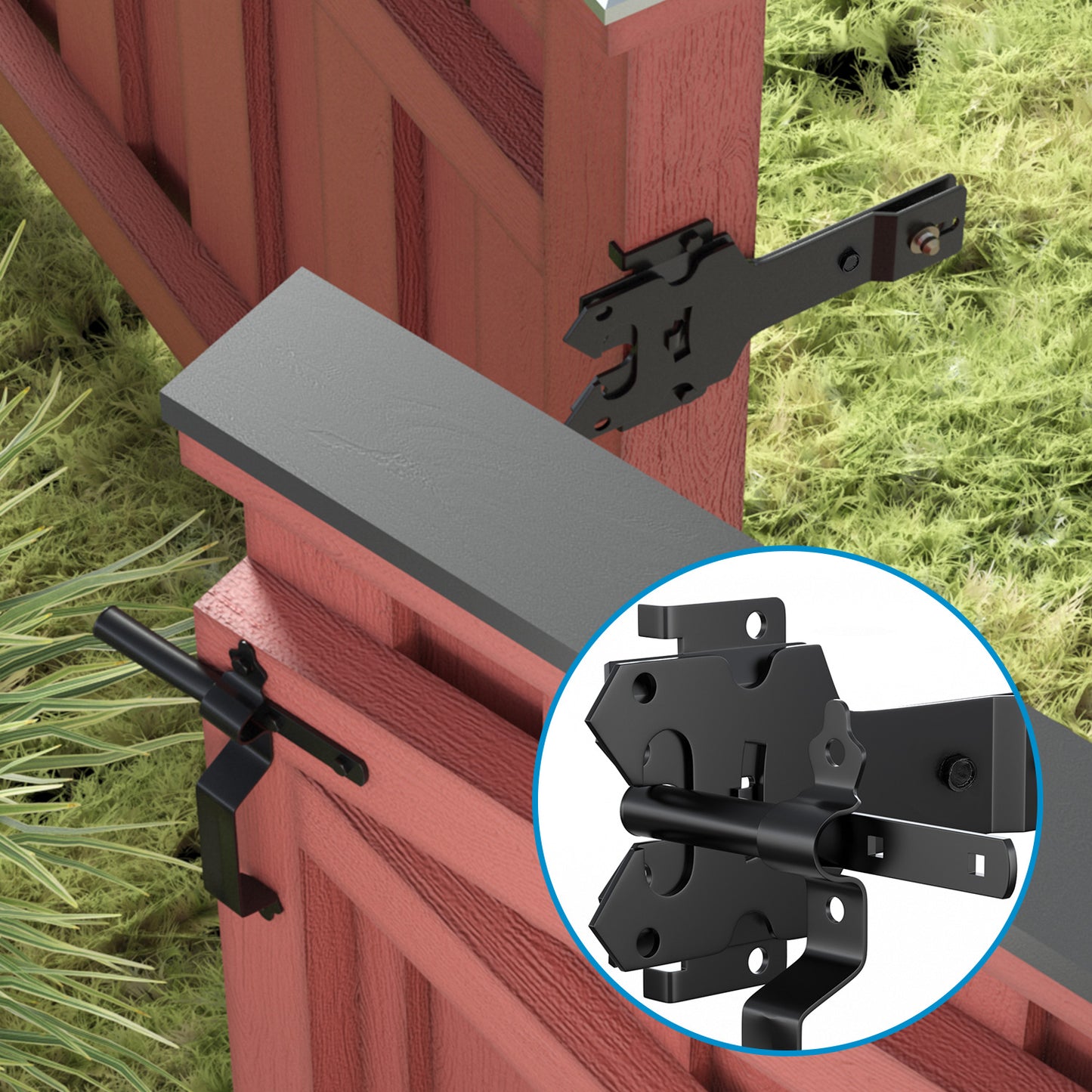 BLACK FENCE HARDWARE KIT - 2 Hinges + 1 Latch