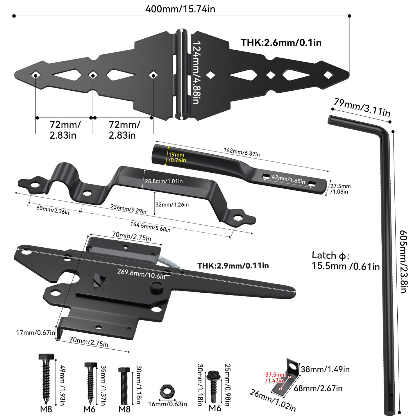 Preorder BLACK HINGE AND LATCH KIT With Drop Rod
