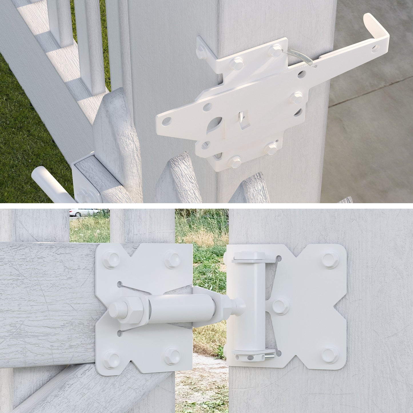 WHITE GATE HARDWARE KIT - 2 Hinges + 1 Latch
